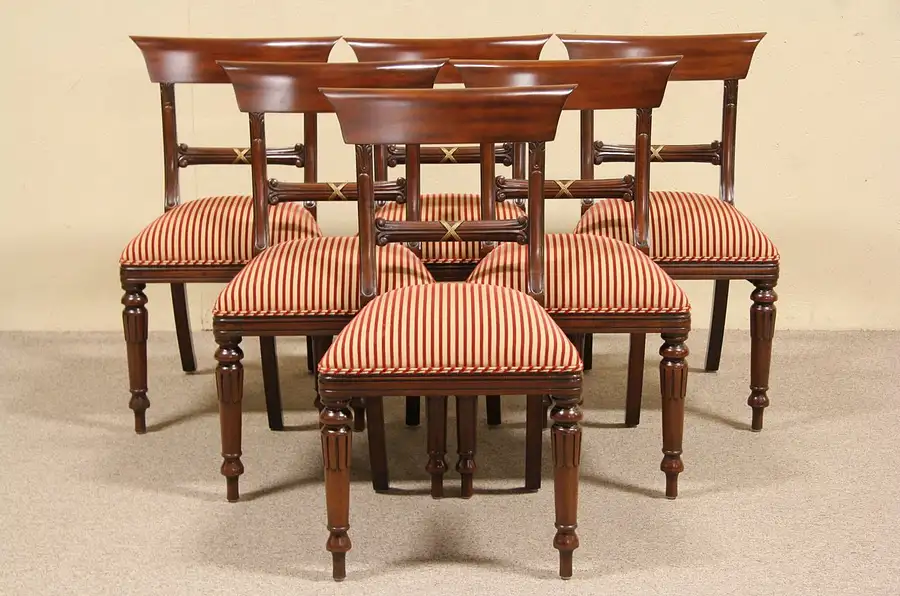 Main image of Set of 6 Maitland Smith Carved Mahogany Dining Chairs