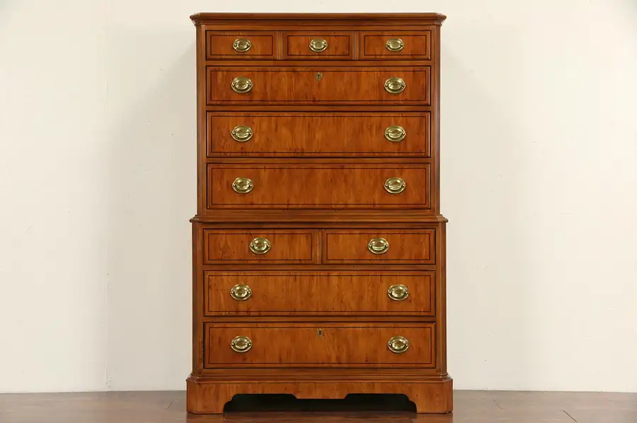 Main image of Drexel Yorkshire Signed Tall Chest on Chest or Highboy Dresser, Yew & Ebony