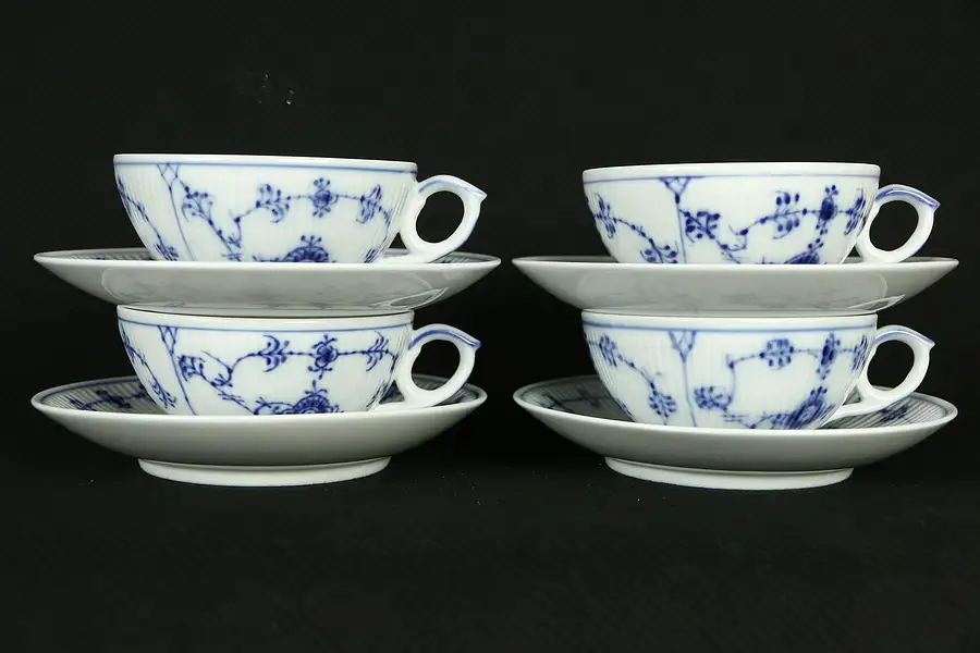 Main image of Royal Copenhagen Blue Fluted Set of 4 Cups & Saucers
