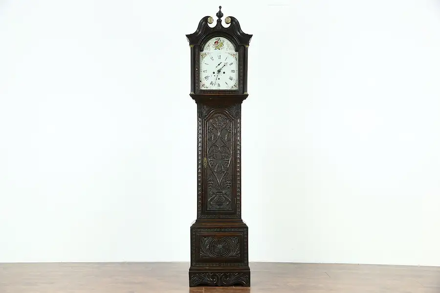 Main image of Scottish Georgian 1820 Antique Oak Grandfather Clock, Signed Th. Ivory of Dundee