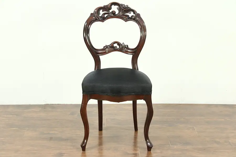 Main image of Victorian Antique 1850's Hand Carved Walnut Chair, Horsehair Upholstery