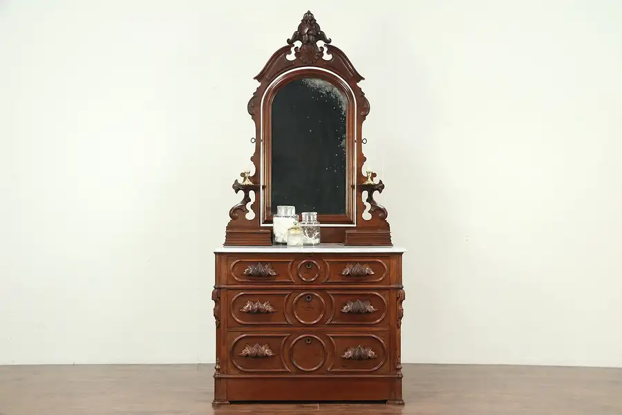 Main image of Victorian Antique Chest or Dresser, Marble, Jewel Boxes, Secret Drawer
