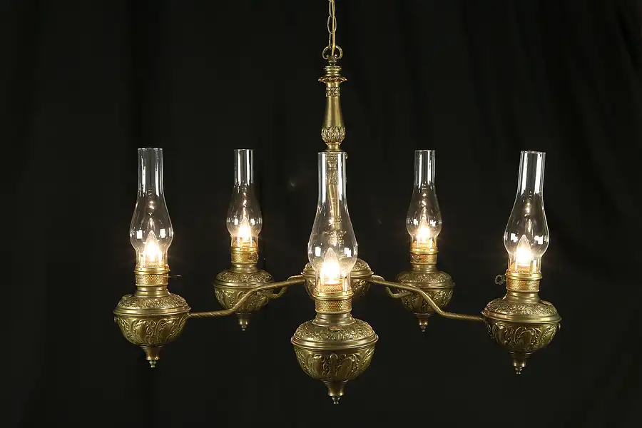 Main image of Victorian Style Chandelier, 5 Light Embossed Brass Vintage Light Fixture