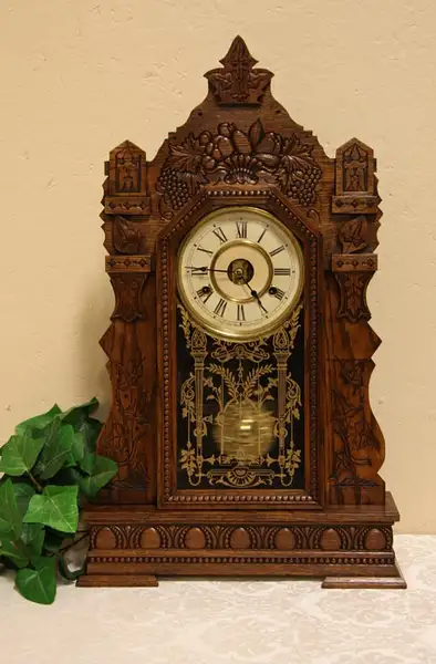 Main image of New Haven Carved Oak Antique 1879 Clock