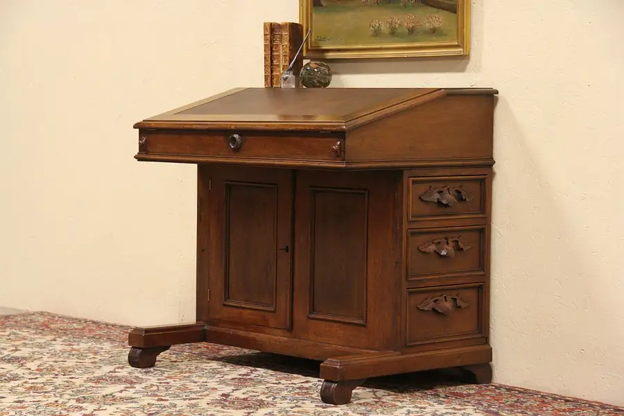 Main image of Ship Captain or Davenport Desk, Leather Top 1875 Antique