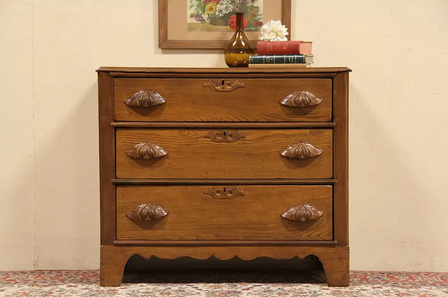 Main image of Victorian Carved Chestnut 1860 Antique Dresser or Chest