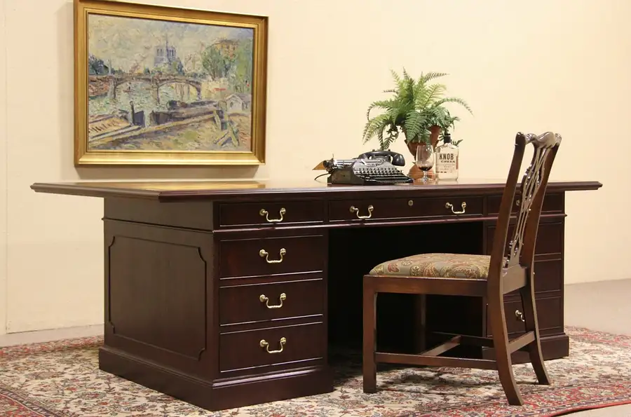 Main image of Kittinger Signed Executive Conference Size Desk, Leather Top