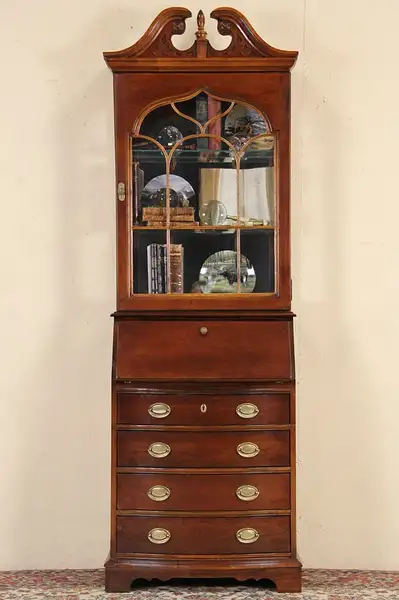 Main image of Cherry Narrow Vintage Secretary Desk & Bookcase