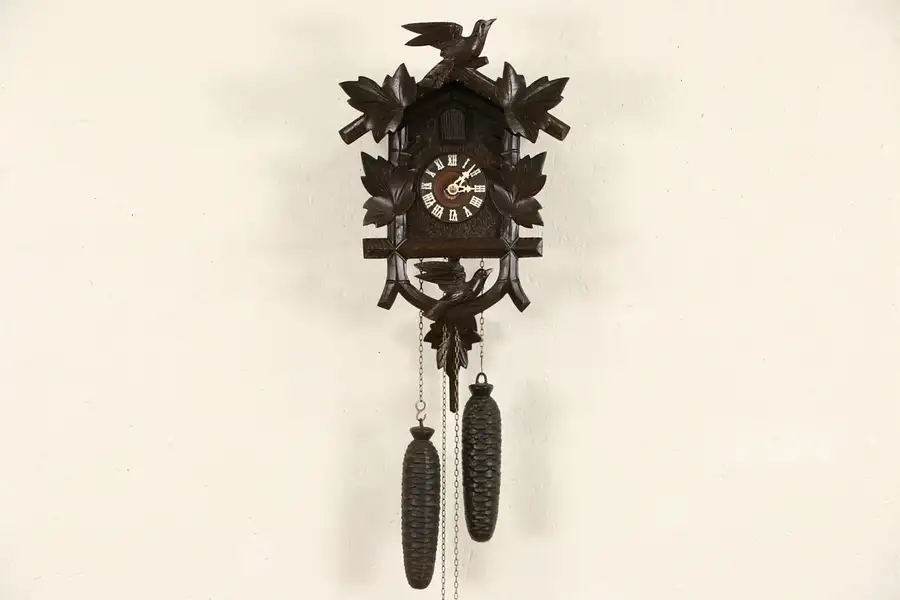 Main image of German Black Forest Hand Carved Vintage Cuckoo Clock