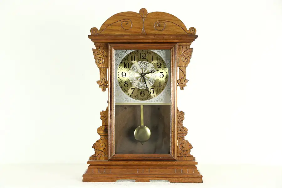 Main image of Victorian Eastlake 1890 Antique Walnut Shelf or Mantel Clock New Quartz Movement