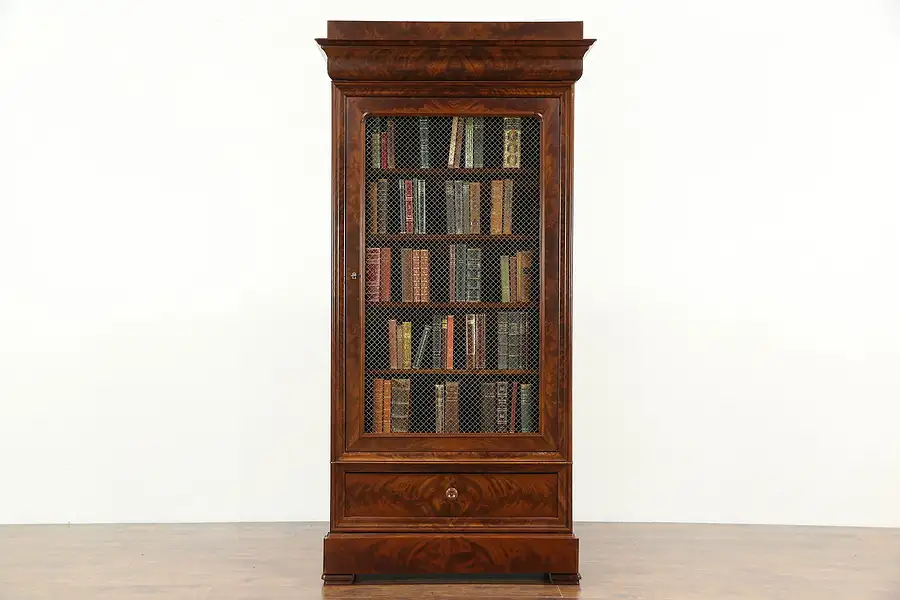 Main image of Empire Mahogany Antique Armoire or Library Bookcase, Adjustable Shelves, Germany