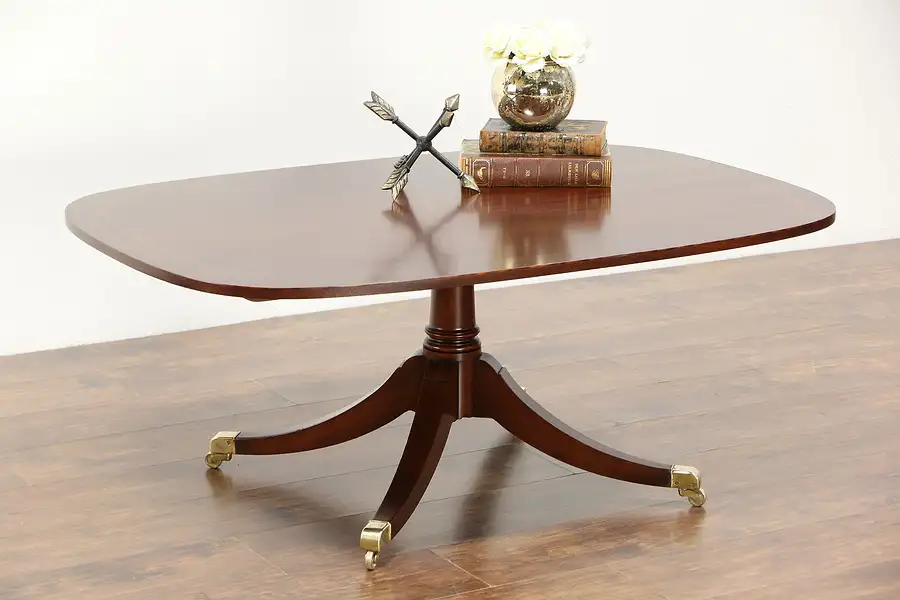 Main image of Traditional Georgian Vintage Coffee Table, Banded Mahogany Top