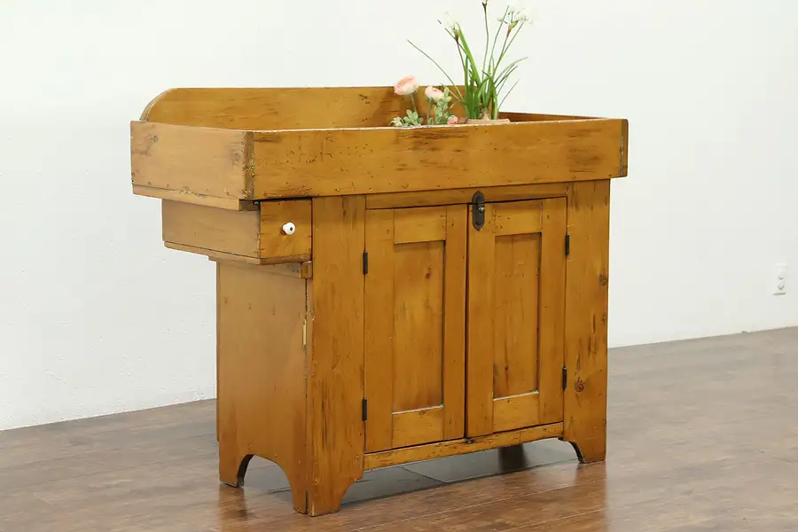 Main image of Country Pine Primitive 1860's Antique Kitchen Pantry Dry Sink Cupboard