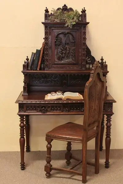 Main image of French Brittany Antique Carved Writing Desk