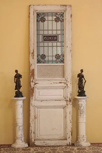 Main image of French Pine & Stained Glass Antique Door