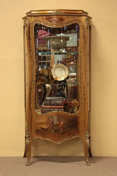Main image of Vernis Martin Curved Glass Vitrine or Curio Cabinet