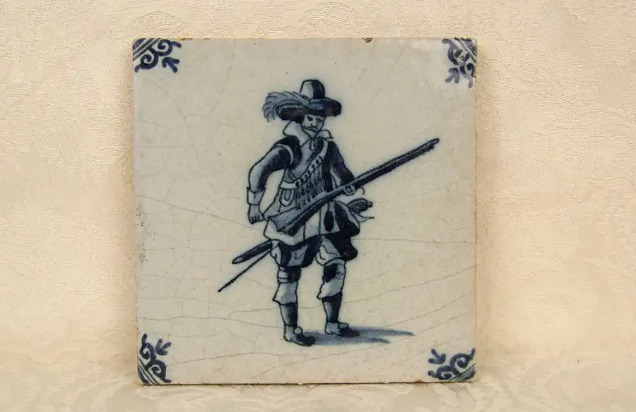 Main image of Blue Delft Dutch Hand Painted 1850 Antique Salvage Tile, 10 of 14