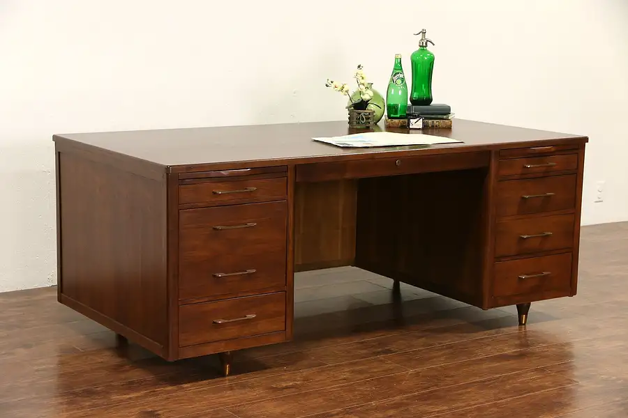 Main image of Midcentury Modern 1960 Vintage Walnut Executive Desk