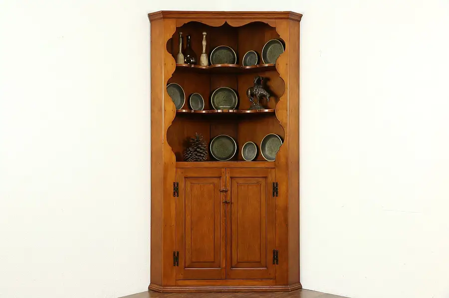 Main image of Country Pine Corner Cabinet, Hand Made 1940 Vintage Raised Panel Doors