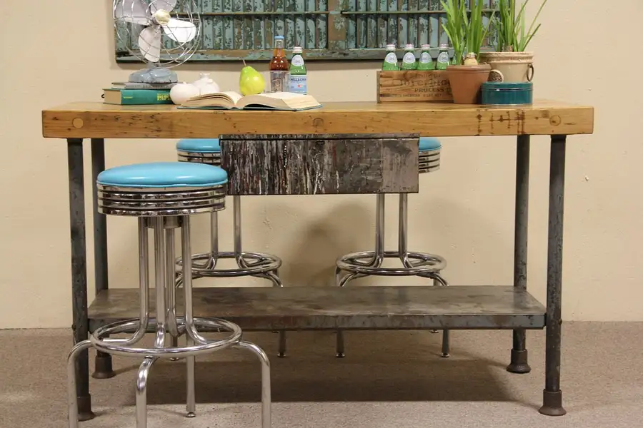Main image of Industrial Butcher Block & Iron Work Table or Island