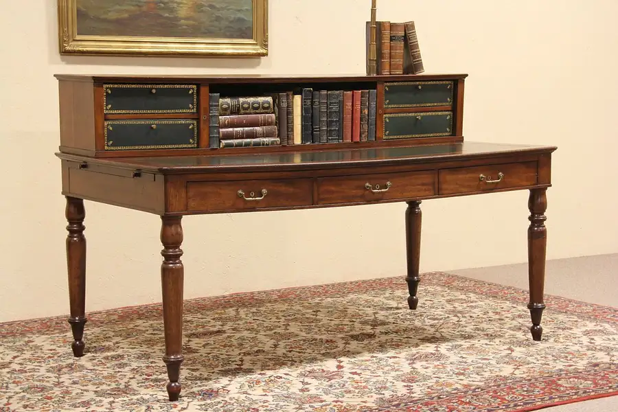 Main image of Victorian 1890 Mahogany & Leather Writing Desk