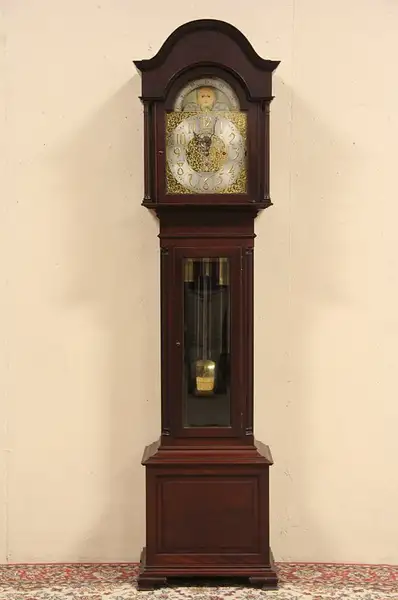 Main image of Tiffany Antique 1910 Tall Case Grandfather Clock, 5 Tube Chime