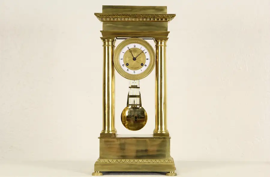 Main image of French Gilt Bronze 1820's Antique Mantel Clock, Signed Fleschelle Paris