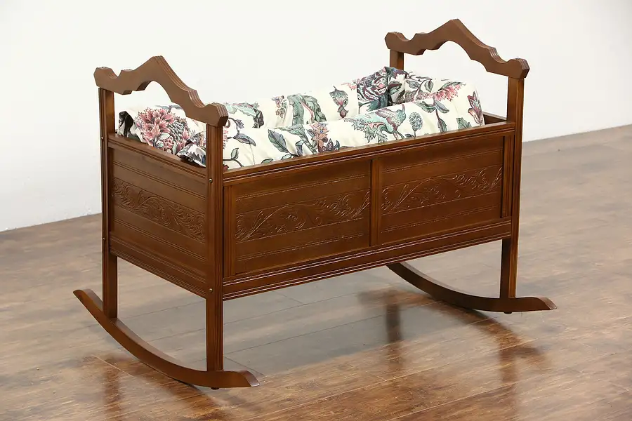 Main image of Baby Rocking Antique Cradle, Press Carved