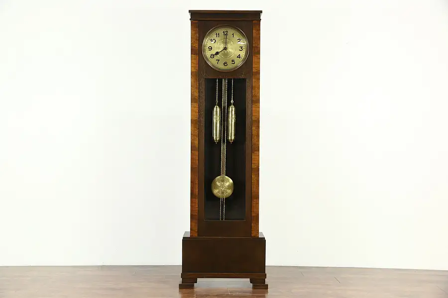 Main image of German Long Case or Grandfather 1910 Antique Clock, Oak Case