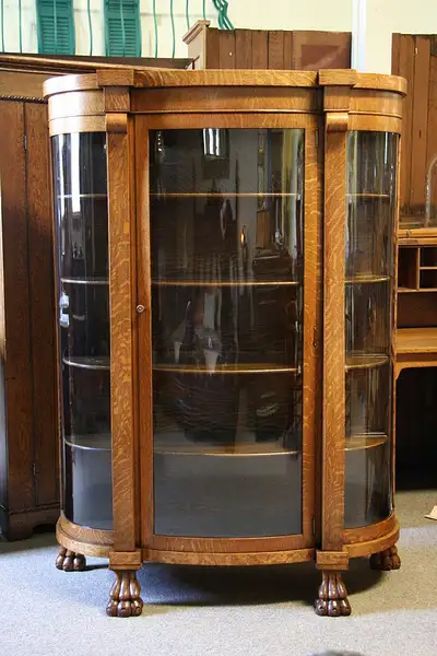 Main image of Victorian Oak Curved Glass China or Curio Cabinet