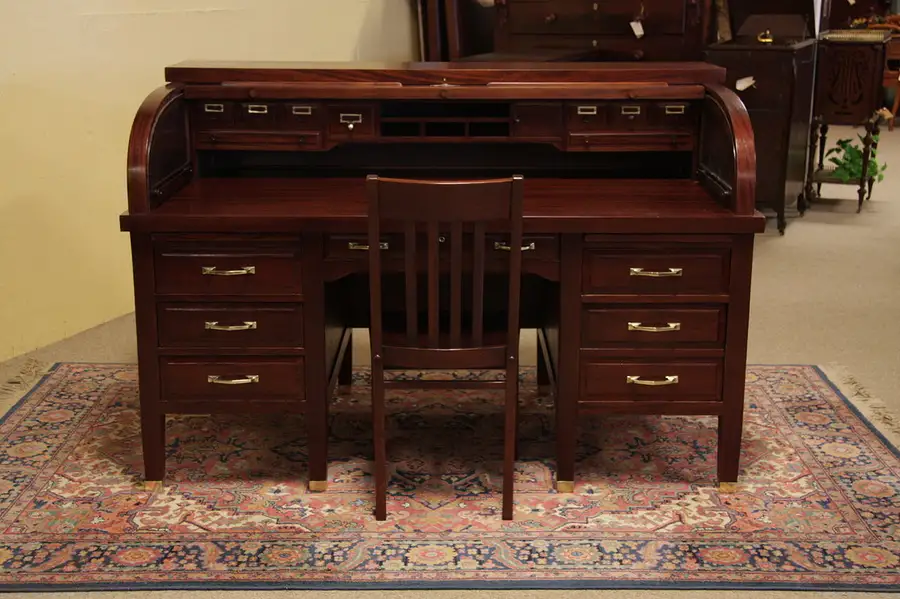 Main image of Antique Mahogany Early 1900's Revell Rolltop Desk