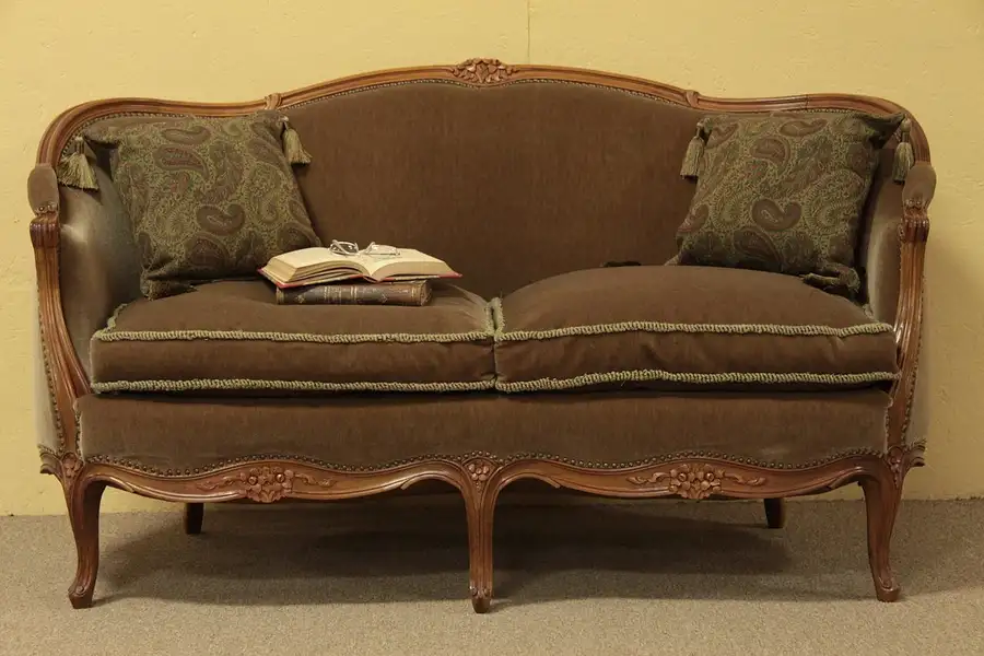 Main image of Country French Mohair Carved Sofa or Loveseat