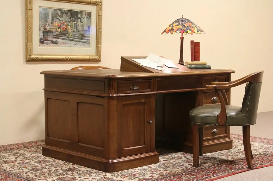 Main image of Partner Desk, 1880 Eastlake Antique, Leather Lift Up Top