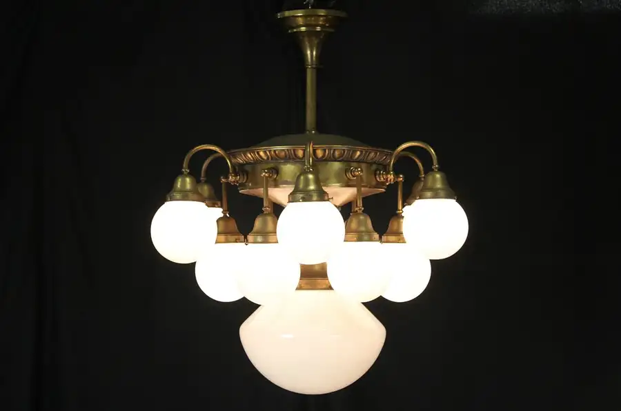 Main image of Brass 13 Globe 1910 Antique Chandelier Ceiling Light Fixture