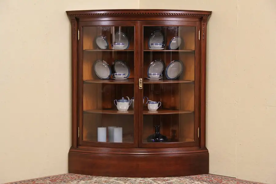 Main image of Cherry 1890's Antique Corner China or Curio Display Cabinet