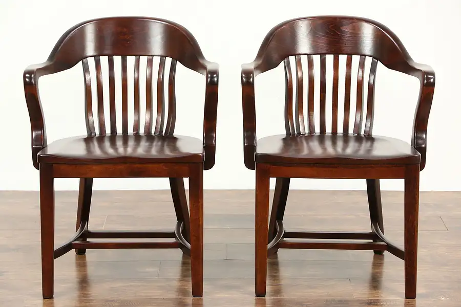 Main image of Pair of 1910 Antique Birch Hardwood Banker, Desk or Office Chairs No. 3