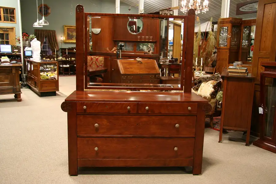Main image of Large 1900's Birch Chest or Dresser, Swivel Mirror