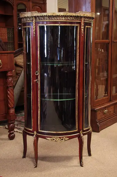 Main image of Horner NY French Curved Glass Curio, Marble & Bronze