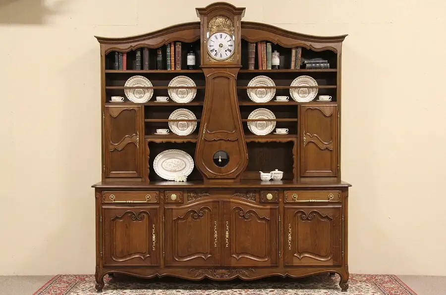 Main image of Country French Oak Sideboard Pewter Cupboard & Clock