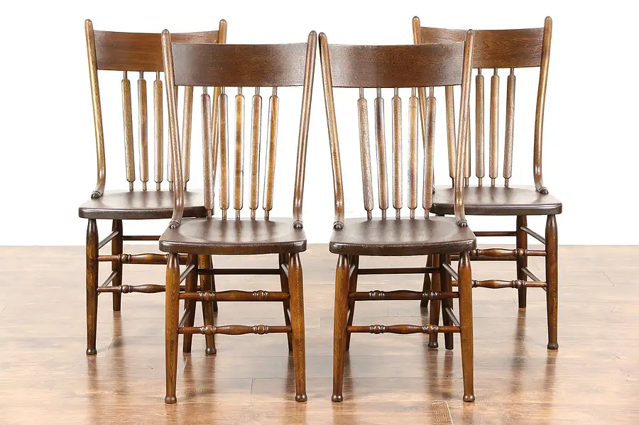 Main image of Set of 4 Farmhouse Kitchen Antique 1900 Elm Dining Chairs