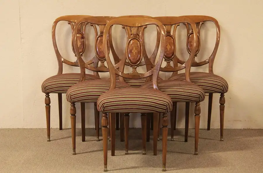 Main image of Set of 6 Biedermeier Curly Birch Dining Chairs