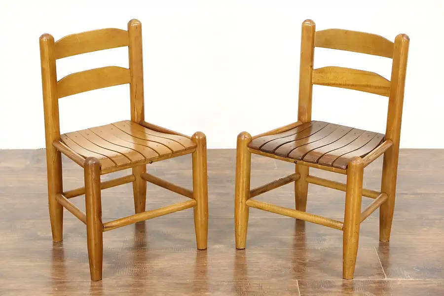 Main image of Pair of 1930 Vintage Ash & Maple Child Size Chairs, Photography Props
