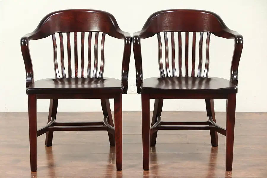 Main image of Pair of Birch Antique Banker, Library or Office Chairs