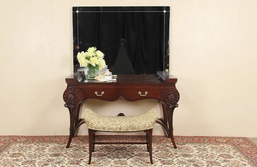 Main image of Regency 1940 Vintage Dressing Table / Vanity Desk & Bench Set