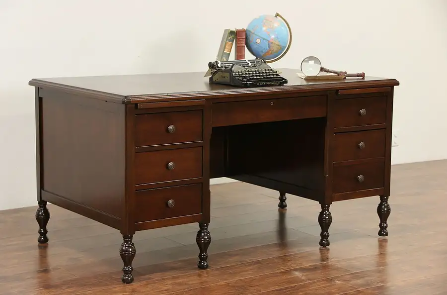 Main image of Walnut 1925 Era Executive or Library Desk, Signed Lincoln