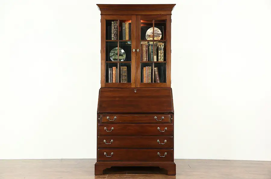 Main image of Traditional Vintage Mahogany Secretary Desk & Bookcase, American of Martinsville