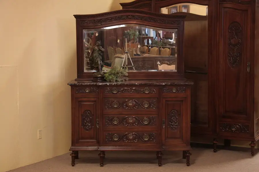 Main image of Carved Marble Top Dresser or Chest, Beveled Mirror