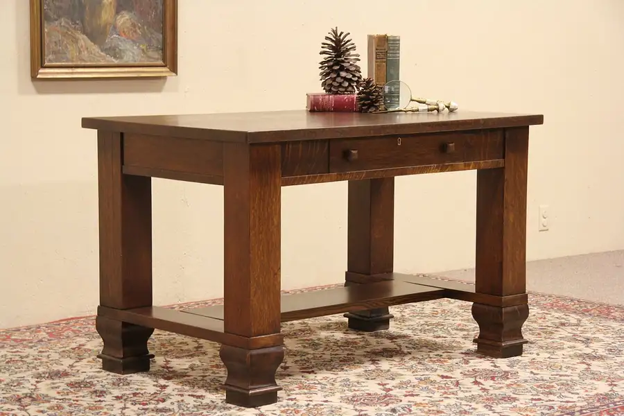 Main image of Arts & Crafts Library Table Writing Desk 1912 Mission Oak