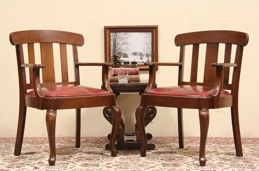 Main image of Pair of Red Leather Vintage Law Office Chairs