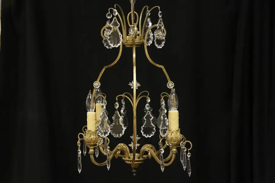 Main image of Brass 1920's Chandelier, Crystal Prisms